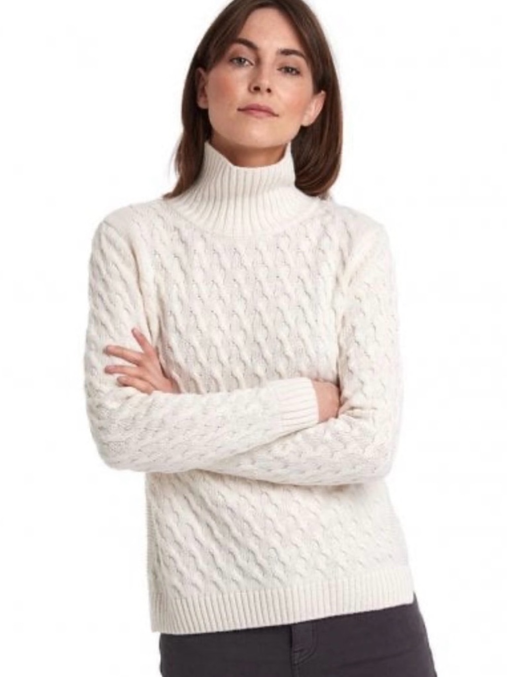 Barbour Burne Knit Cream Cable Knit Turtleneck Sweater Wool Blend